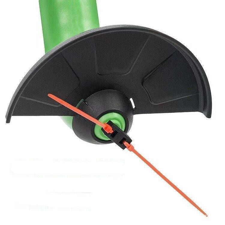 Mini cordless lawn eater with black and green design on a white background