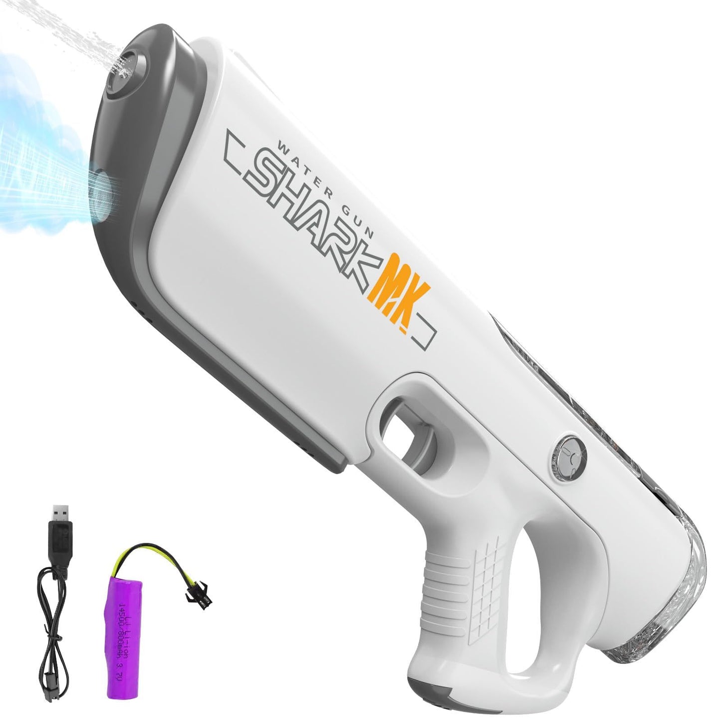 White water gun with 'Shark' branding on a white background
