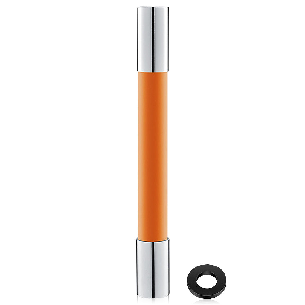 Orange pen with silver accents on a white background
