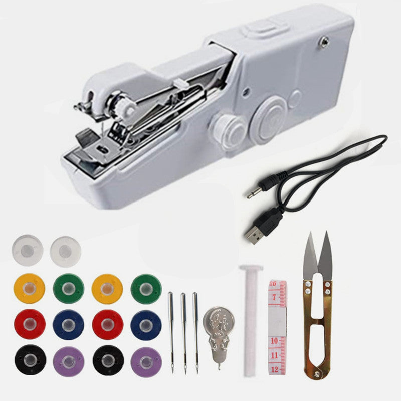 Portable sewing machine kit with accessories on a white background