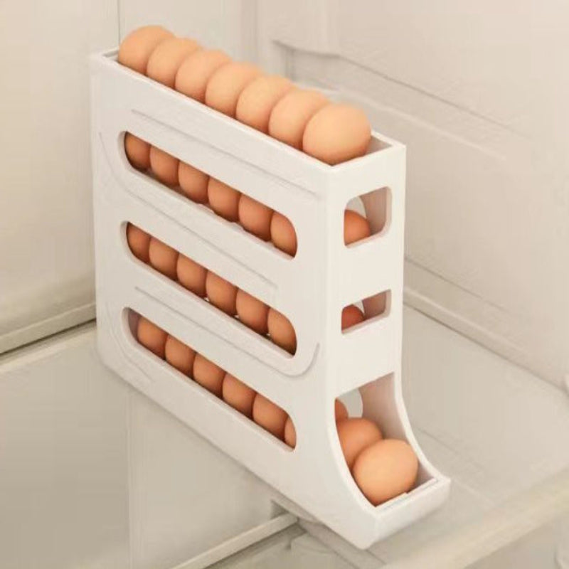 White egg holder with eggs on a neutral background