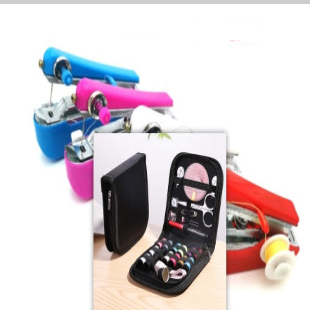 Set of hair styling tools including curling irons and a hair dryer, with a close-up of a black case containing smaller tools.