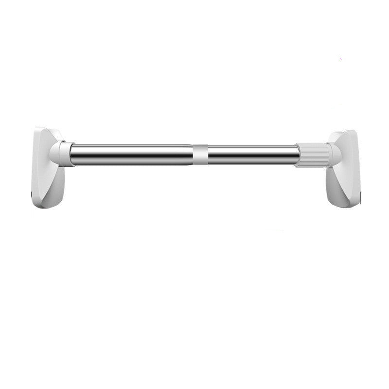 Chrome curtain rod with white brackets on a white background