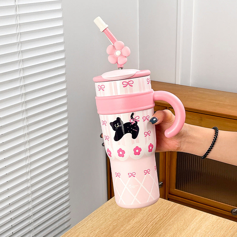 Large Capacity Vacuum Cup Cold-keeping Straw Double Drink