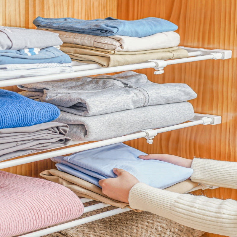No-Punch Telescopic Wardrobe Divider – Layered Cabinet & Shoe Rack Separator