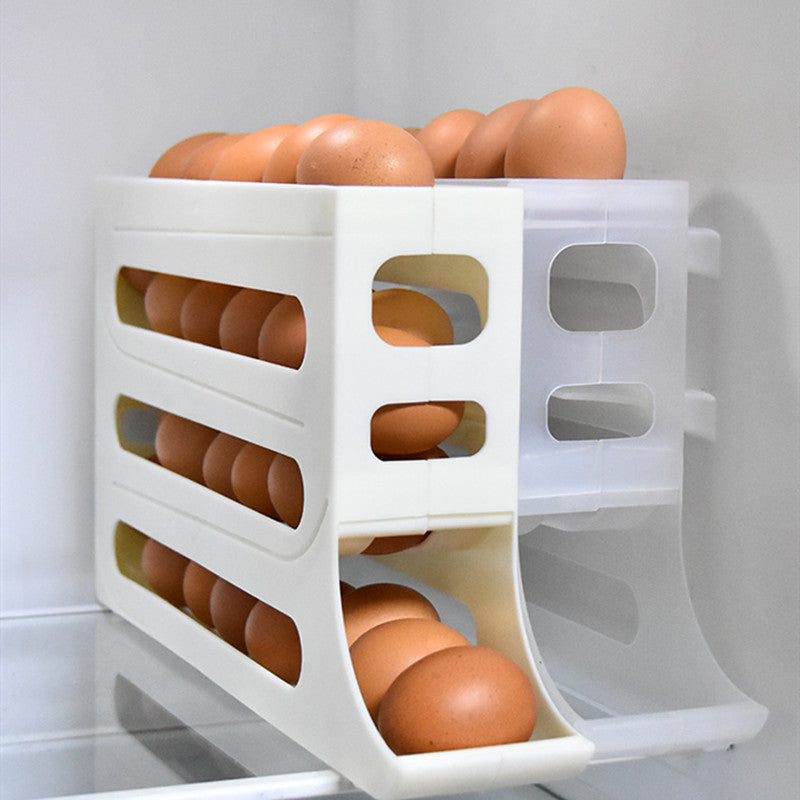 White egg holder with brown eggs on a white background