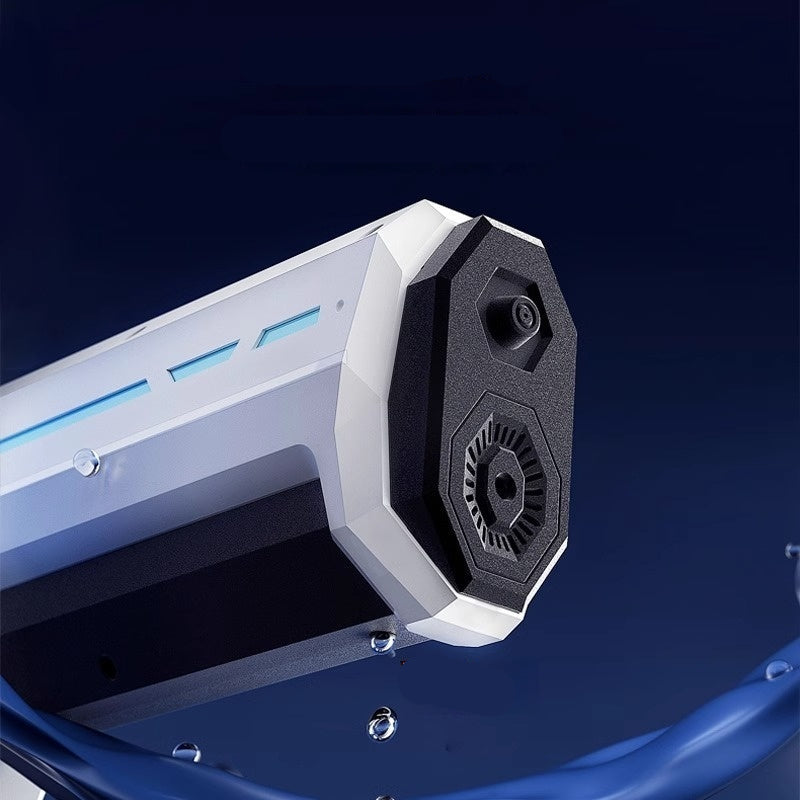 Close-up of a waterproof device with anti-overload design on a dark blue background.