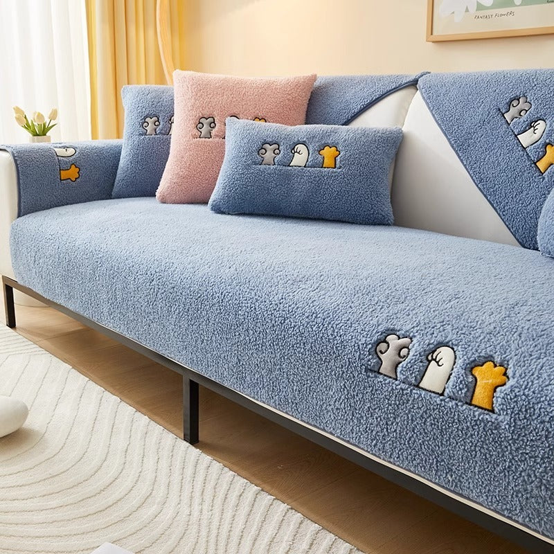 Non-Slip Thick Lambskin Sofa Cushion – Plush Dust Cover with Modern Simplicity