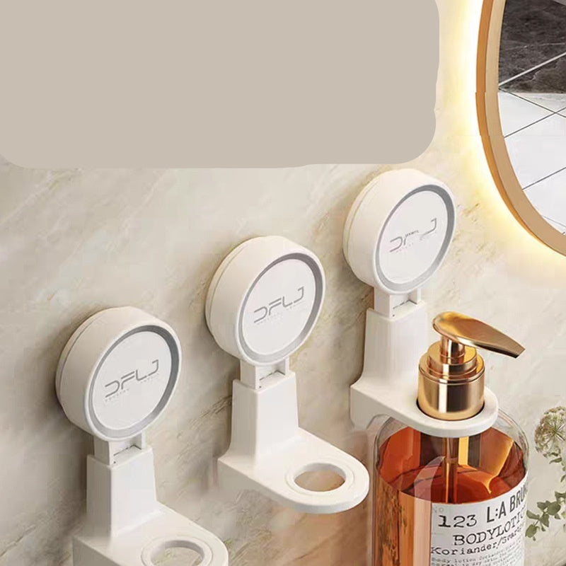 The combination of bathroom wall organizer and body lotion bottles shows its convenience and tidiness.