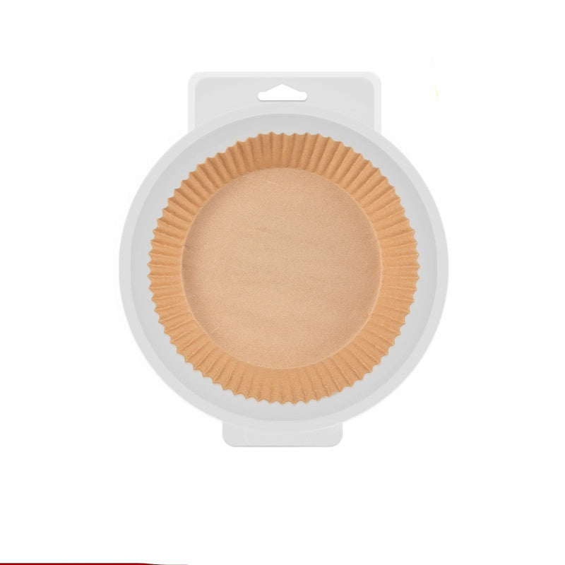 Air fryer paper bowl in blister packaging with product details on a white background