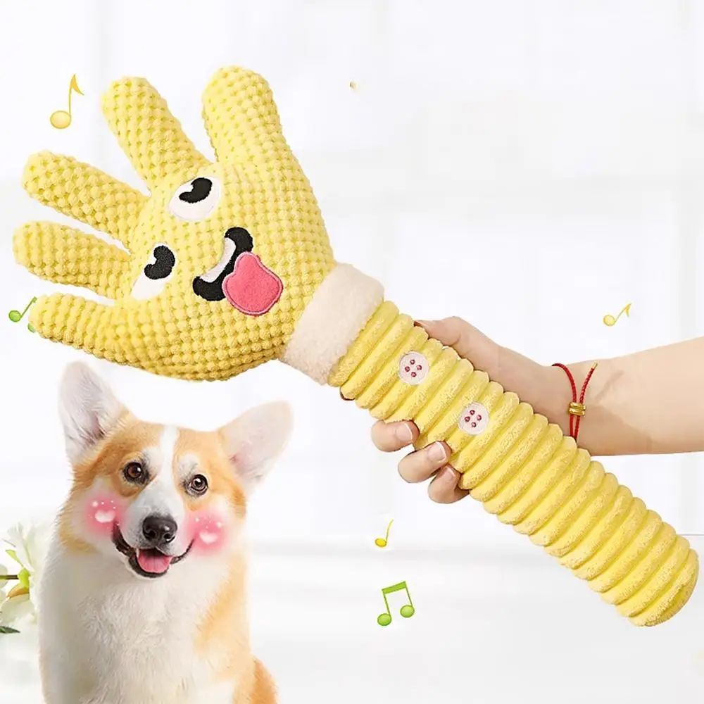 Palm-Shaped Squeaky Plush Dog Teething Toy – Bite-Resistant Pet Chewing Toy