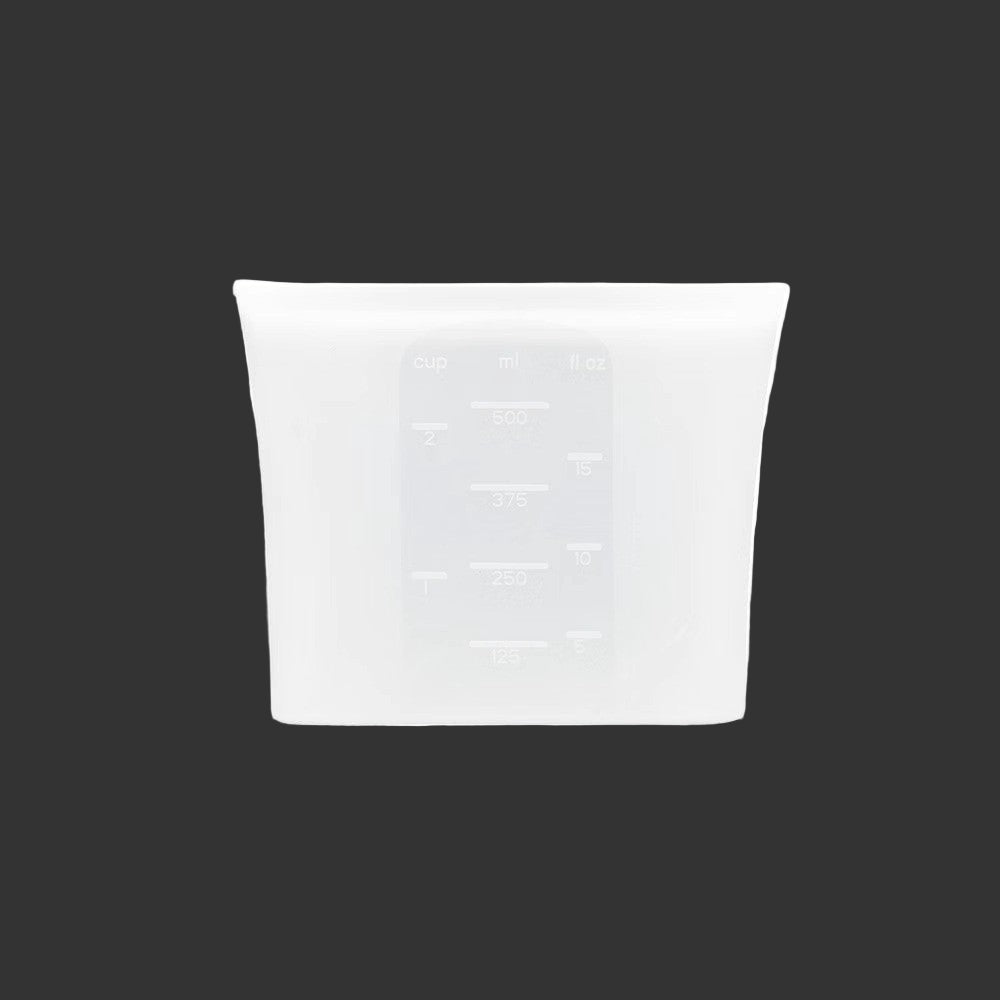 White rectangular pouch with text on a white background