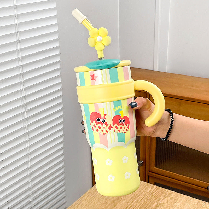 Large Capacity Vacuum Cup Cold-keeping Straw Double Drink