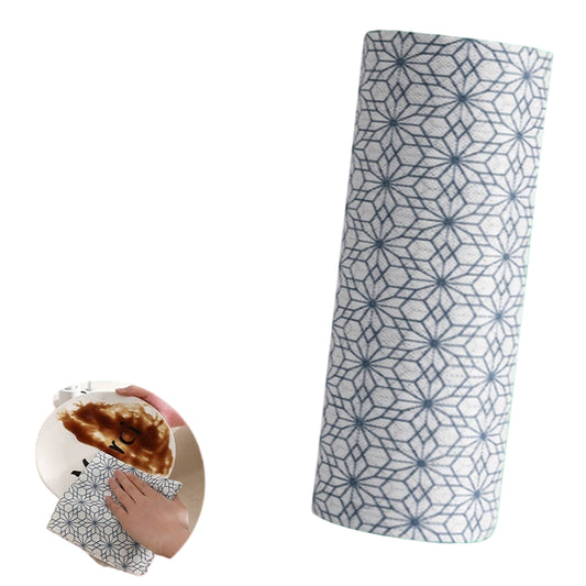 Roll of mesh non-woven fabric with geometric pattern on a green background