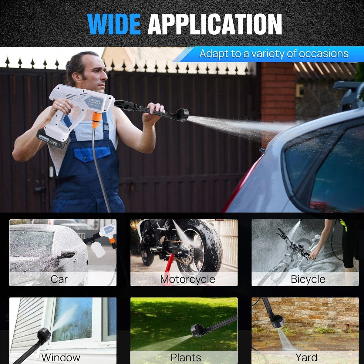 Cordless High-Power Pressure Washer – Portable Jet Wash Cleaner with 2 Batteries