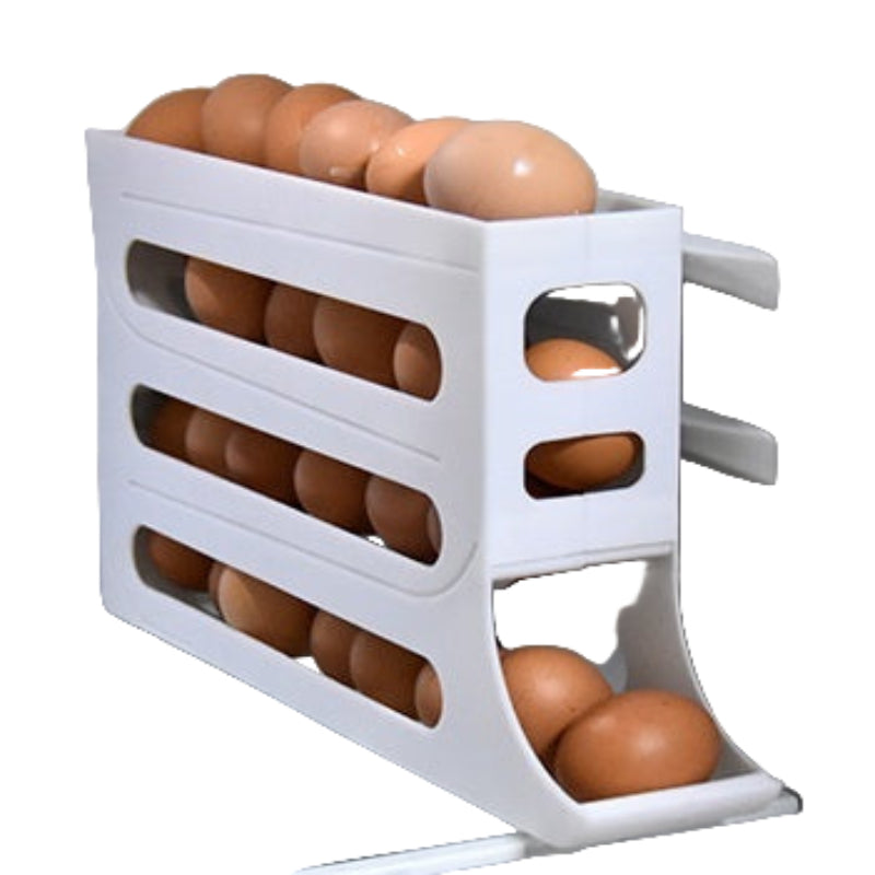 White egg holder with brown eggs inside, labeled 'pure white'.
