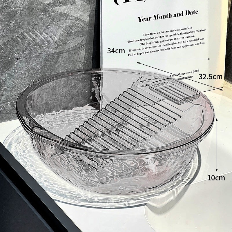 One-piece Plastic Thickened Laundry Basin with Washboard – Transparent Durable Laundry Tool
