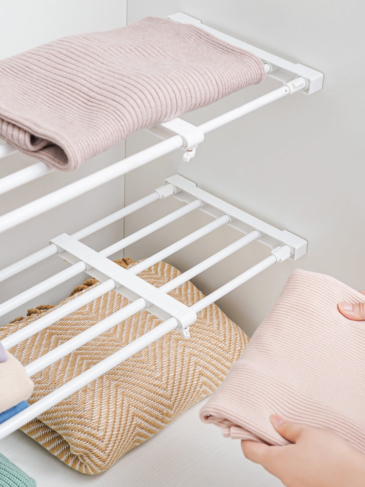 No Punching Wardrobe Layered Clapboard Cabinet Shoe Telescopic Finishing Rack
