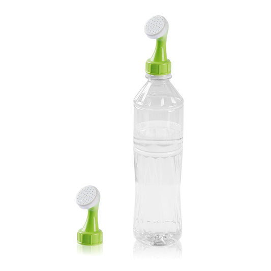 Clear bottle with green and white cap on a white background