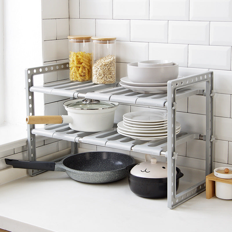 Retractable Kitchen Multi-Layer Storage Rack – Detachable Japanese-Style Floor Organizer