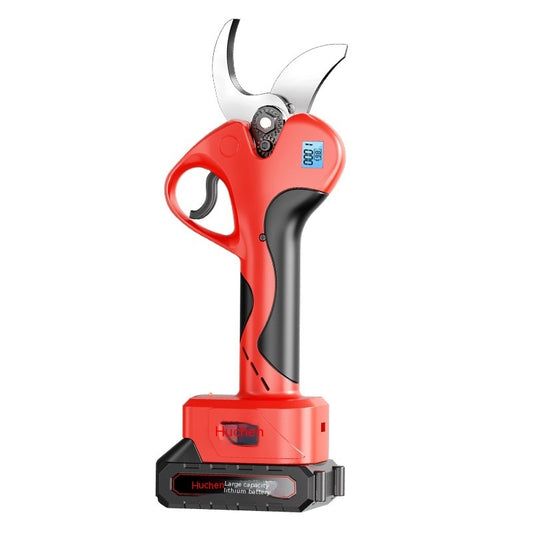Red cordless pruner on a white background
