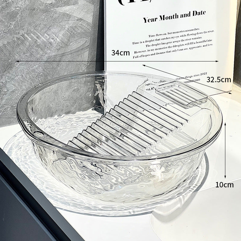 One-piece Plastic Thickened Laundry Basin with Washboard – Transparent Durable Laundry Tool