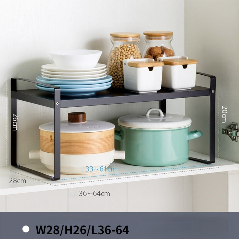Home Fashion Retractable Kitchen Supplies Rack – Stylish Carbon Steel Shelf