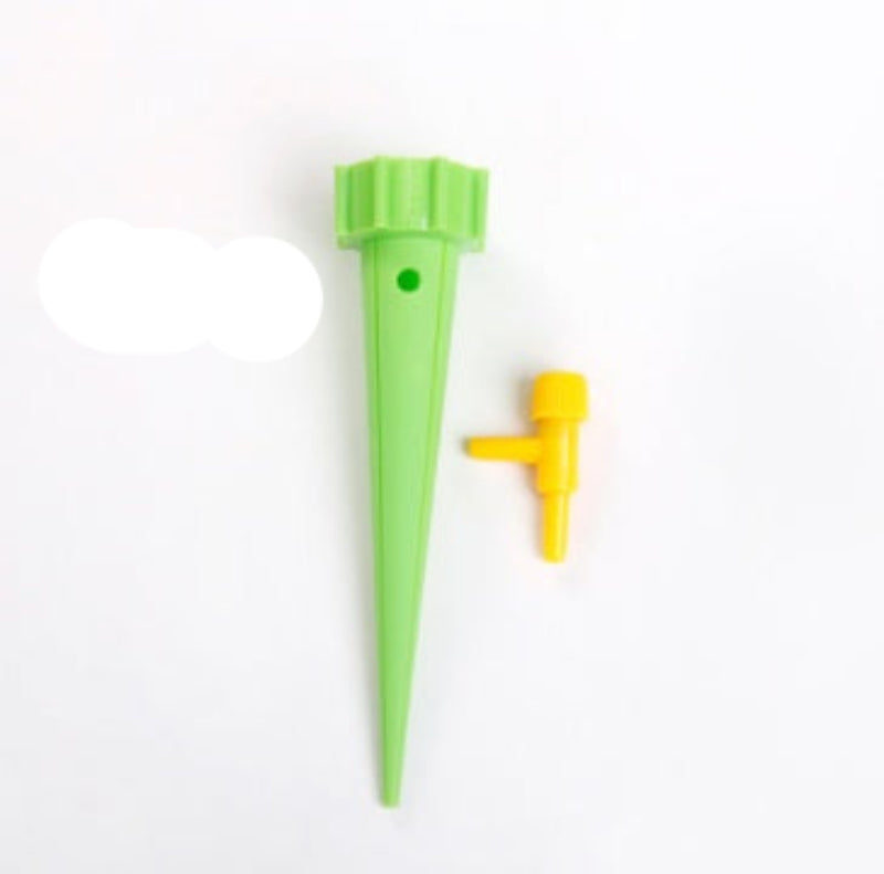 Two green and yellow plastic tent stakes on a white background with '8pcs' text.