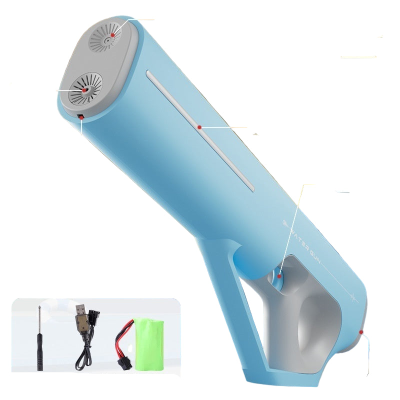 Light blue handheld device with labeled parts on a gradient background