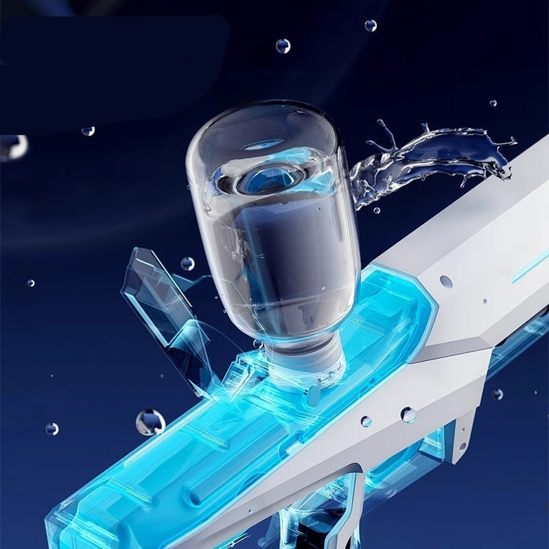 Large capacity water storage tank with water splashing out, on a dark blue background.