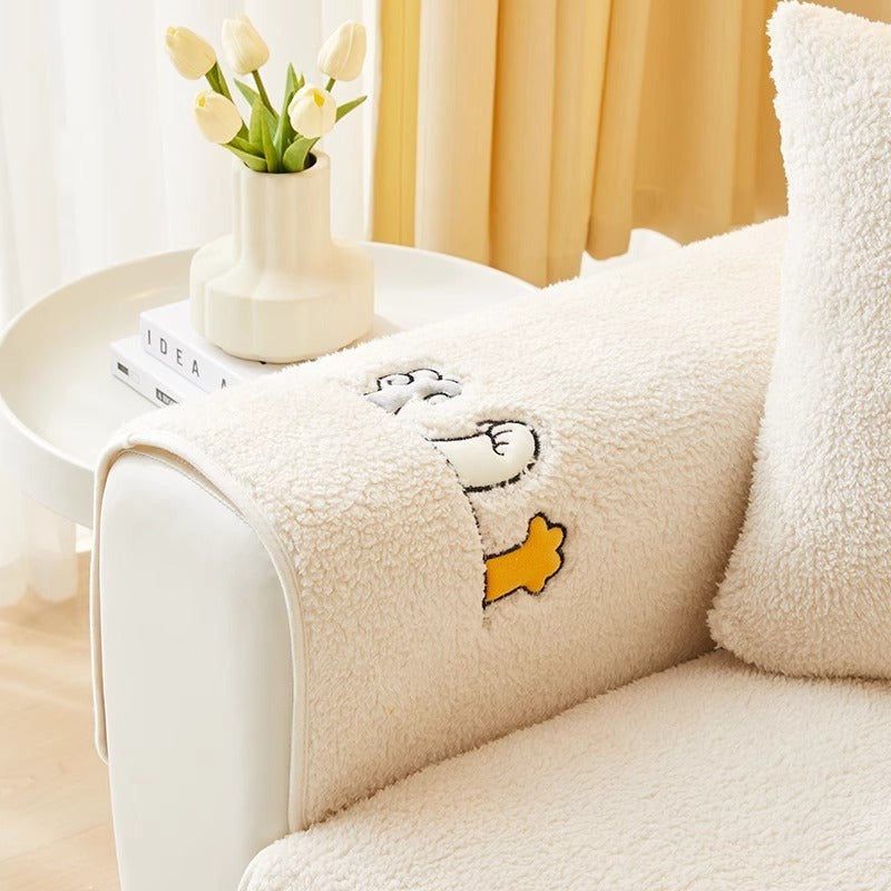 Non-Slip Thick Lambskin Sofa Cushion – Plush Dust Cover with Modern Simplicity