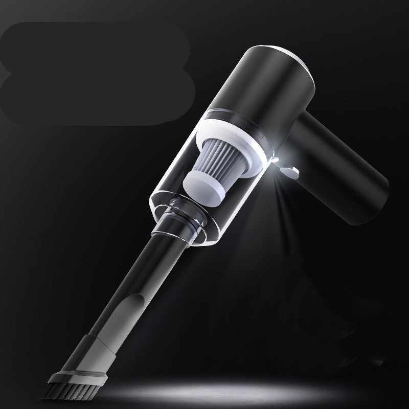 Black handheld vacuum cleaner with 120W and 6000pa text on a dark background
