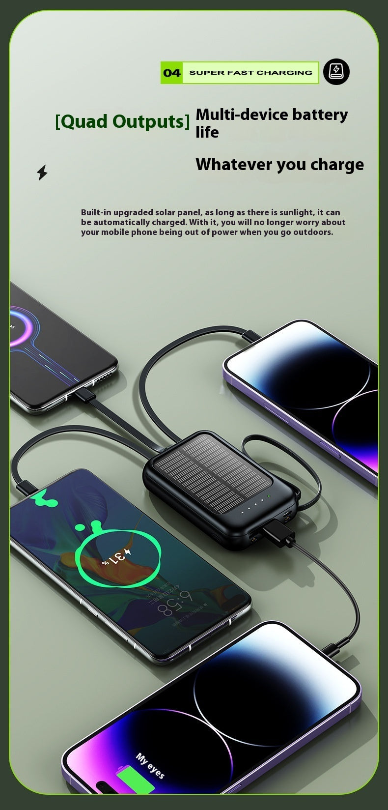 Solar Charging Unit With Cable Camping Portable Large Capacity Mobile Power Supply
