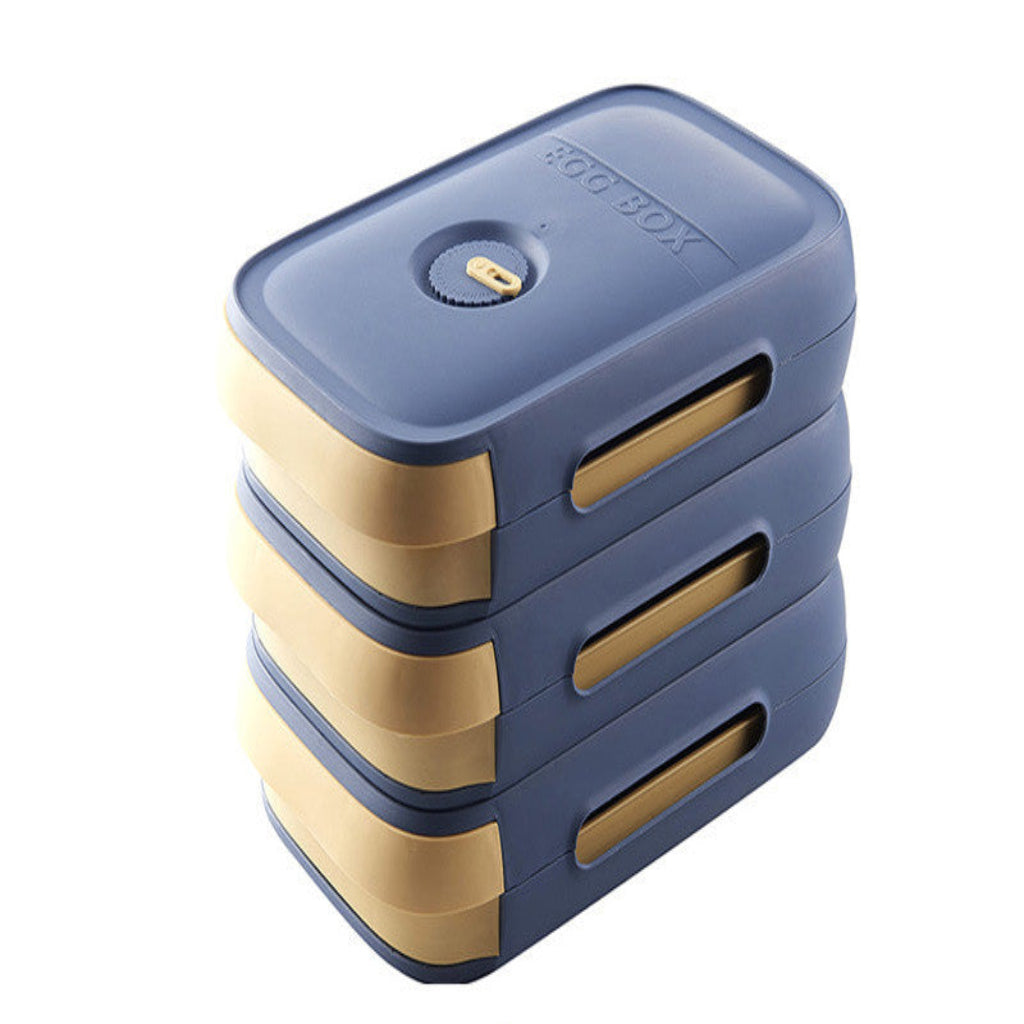 Stack of blue and gold containers on a white background
