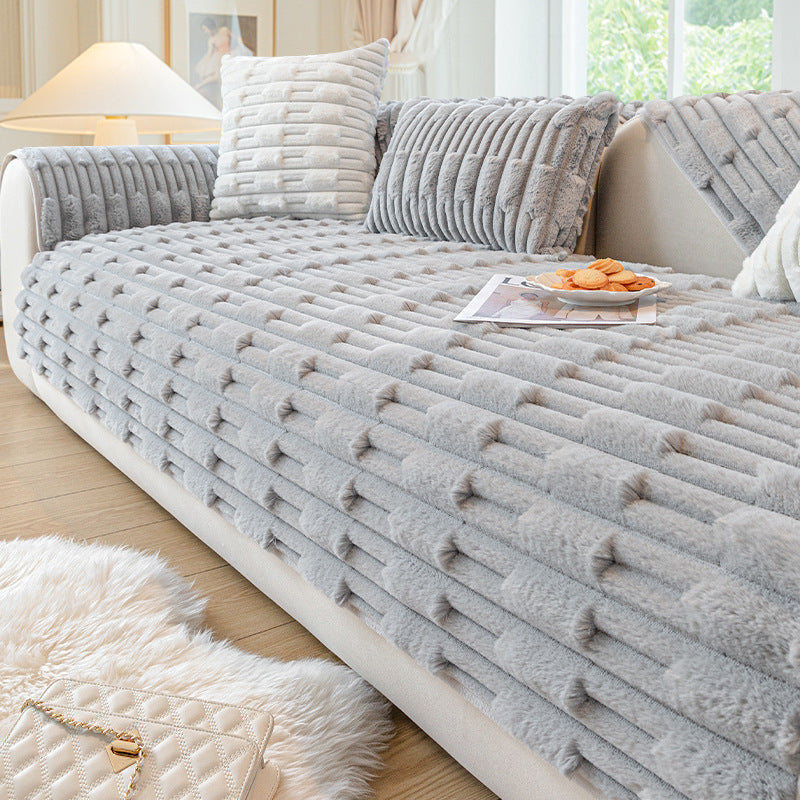Rabbit Plush Sofa Cushion – Winter Thickened Fleece Comfort Cover