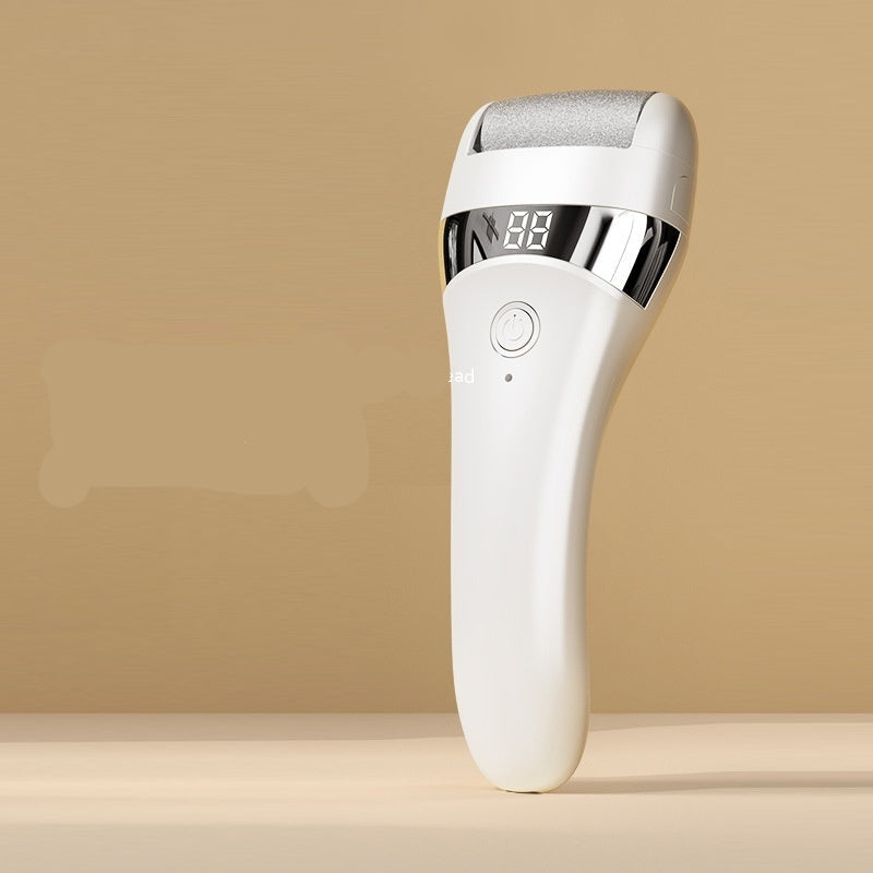 White electronic foot care device with digital display on a beige background