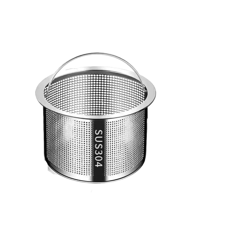 Kitchen sink strainer with dimensions and features on a white background