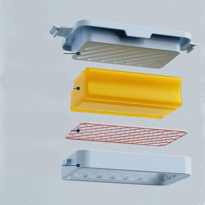 Diagram of a soap dispenser showing labeled parts on a gray background