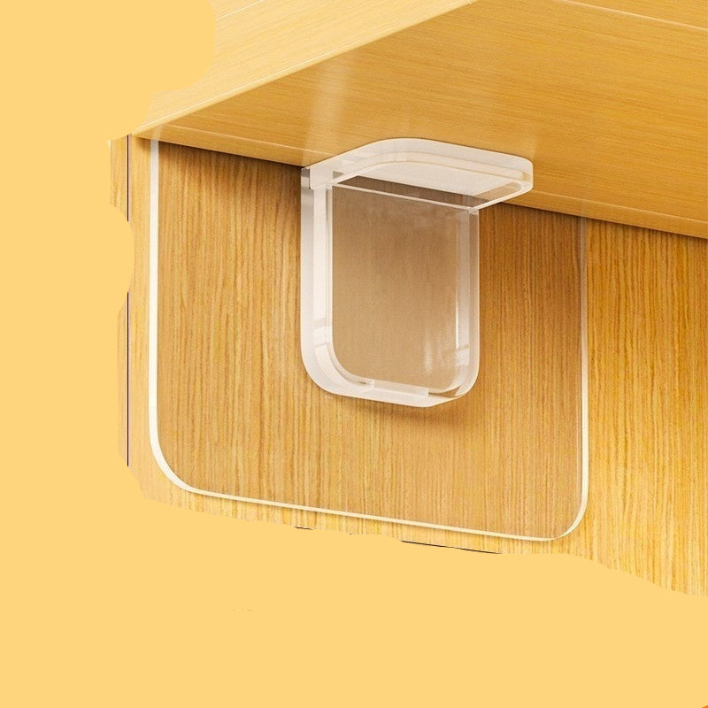 Clear adhesive strip with nail-free reinforcement feature on a wooden surface, showing dimensions and packaging details.