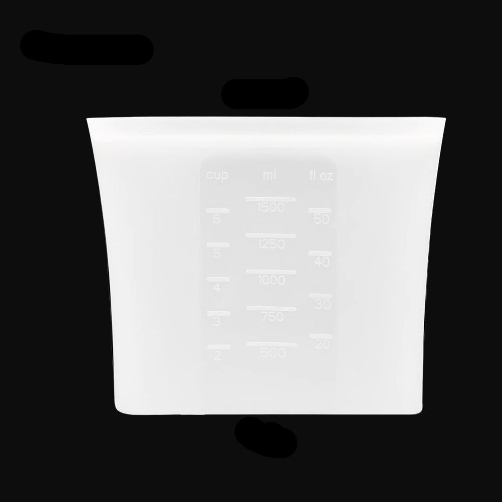 White rectangular container with measurements and weight on a black background