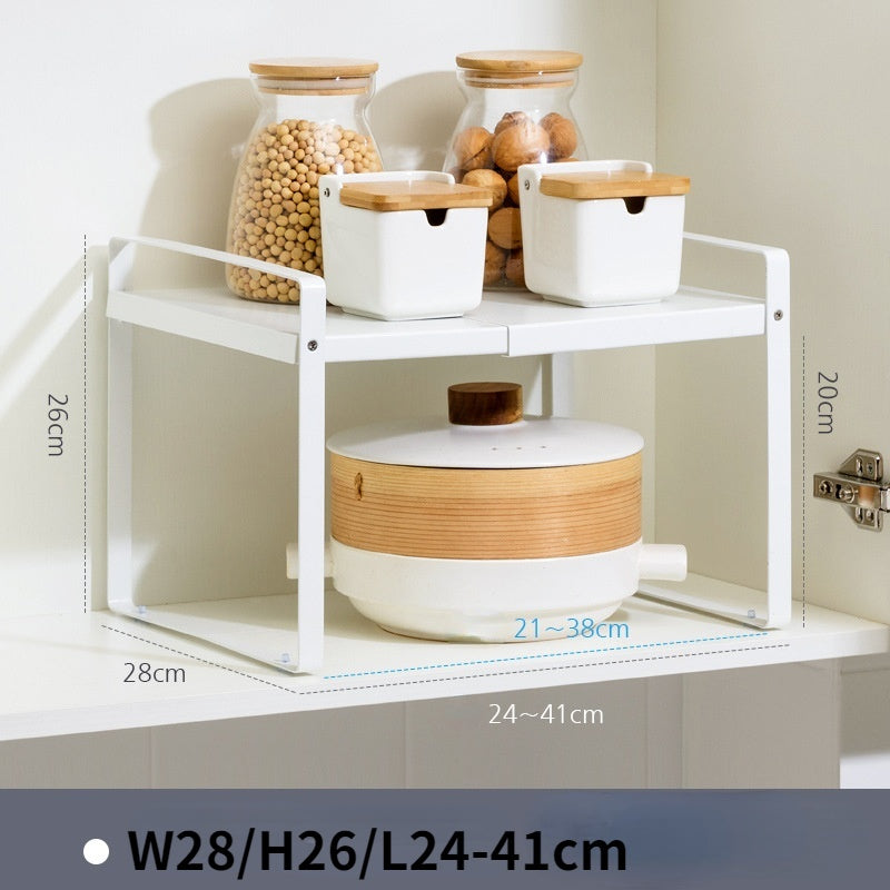 Home Fashion Retractable Kitchen Supplies Rack – Stylish Carbon Steel Shelf