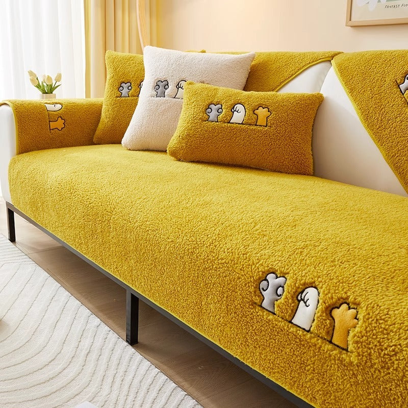 Non-Slip Thick Lambskin Sofa Cushion – Plush Dust Cover with Modern Simplicity