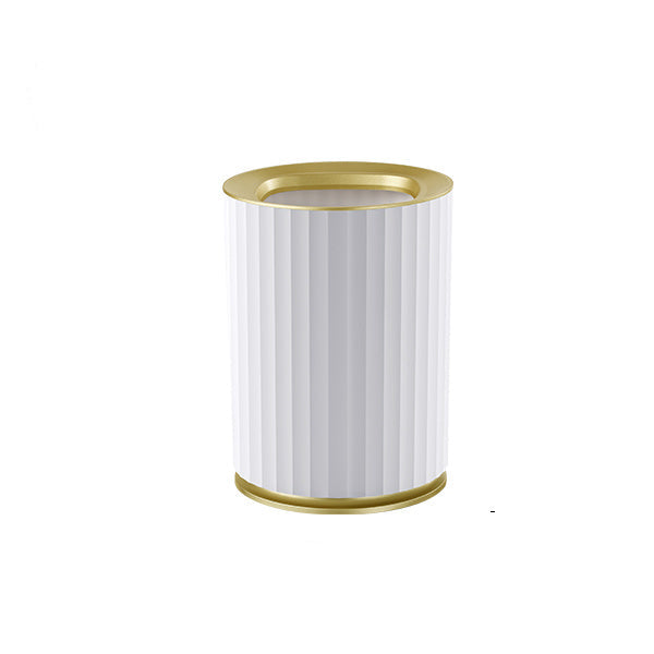 White cylindrical container with gold rim on a white background