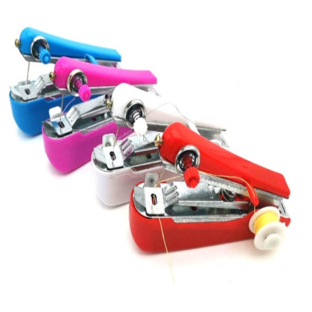 Colorful sewing threaders on a white background with a red arrow pointing to one of them.