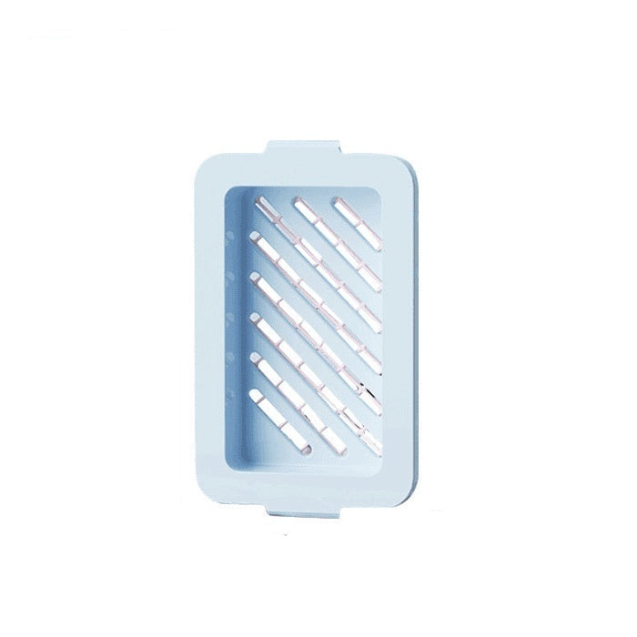 Blue silicone mold with dimensions on a white background