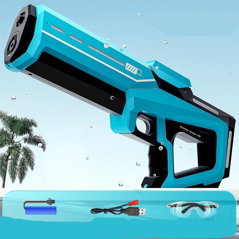 Teal underwater flashlight with accessories on a light blue background
