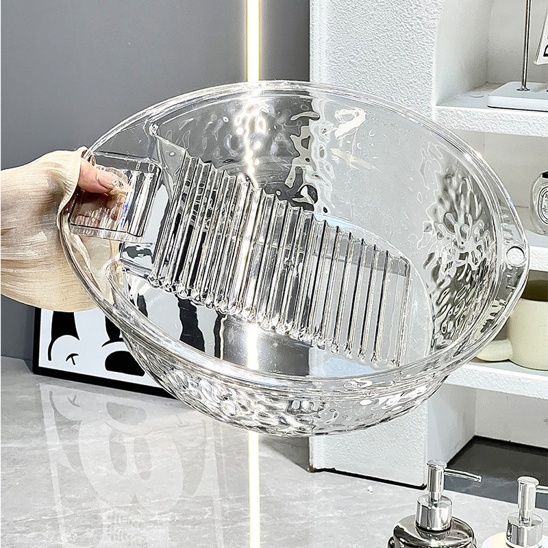 One-piece Plastic Thickened Laundry Basin with Washboard – Transparent Durable Laundry Tool