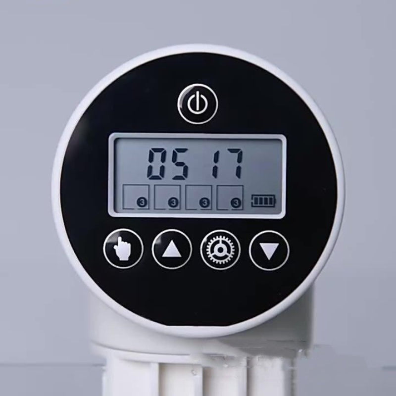 Digital control panel with display and buttons on a gray background