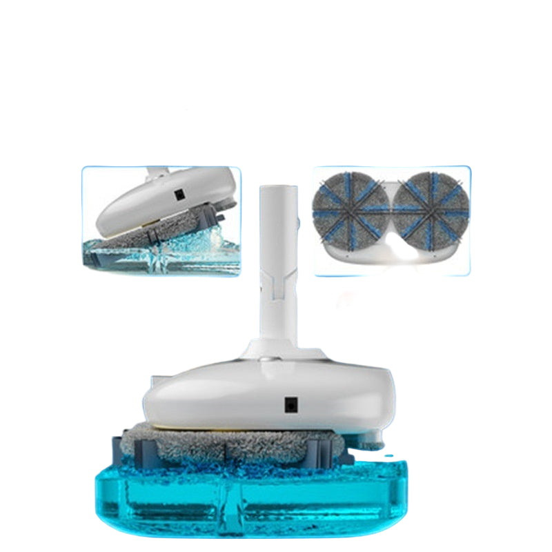 Cleaning bucket with one-button automatic cleaning features on a blue background