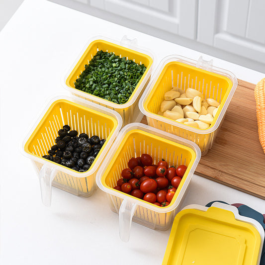Refrigerator Transparent Plastic Crisper Storage Box – Double-Layer Fruit and Vegetable Drain Basket